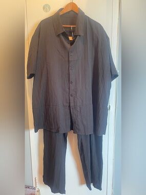 New Men's Summer 2 Piece Set Short-Sleeve Button Shirt & Pants Size 4xl